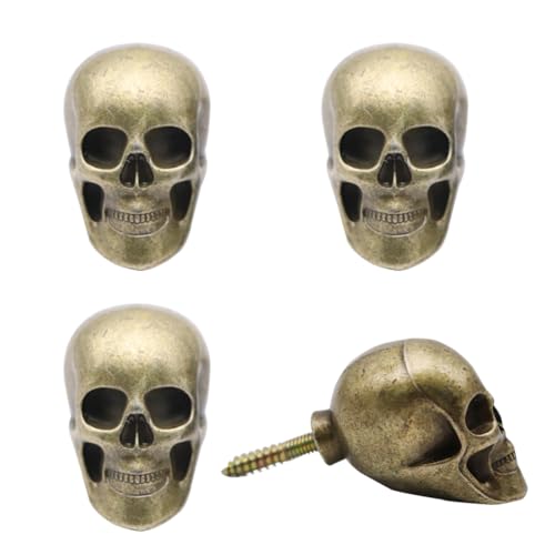 Hdtyyln Totenkopf-Wandhaken, 4 Stück, dekorative Metall-Wandmontage, Schlüsselhalter, Huthalter, Organizer, Badezimmer, Aufhänger für Zuhause und Küche, bronzefarben von Hdtyyln