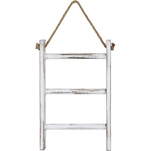 Hduacuge Handtuchleiter zum Aufhängen an der Wand, Thekenleiter aus Holz, weiß getüncht, rustikal, Handtuchhalter, Bauernhof, mit verstellbarem Seil Hduacuge Handtuchleiter zum Aufhängen an der Wand, Thekenleiter aus Holz, weiß getüncht, rustikal, Handtuchhalter, Bauernhof, mit verstellbarem Seil von Hduacuge