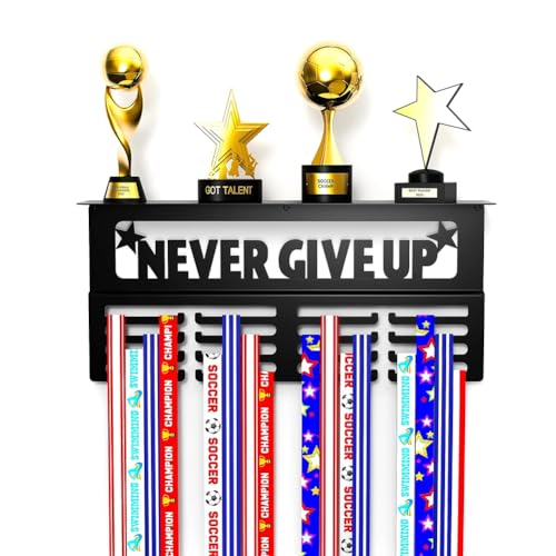 Hduacuge Never Give Up Medaillenständer mit Regal – Präsentationsregal für Trophäen und Medaillen aus Stahl einfach zu installieren, langlebig, einfach zu installieren, einfach zu bedienen von Hduacuge