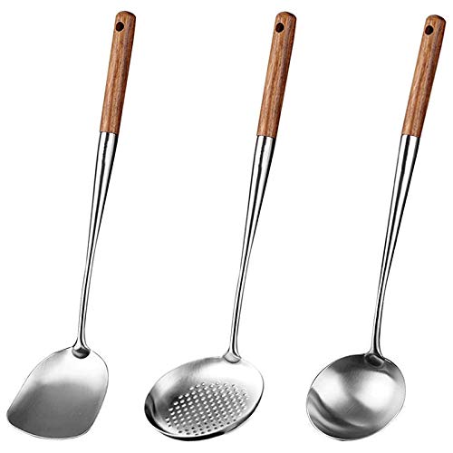 Hduacuge Pfannenwender und Wokkelle, Set mit Werkzeug für Schaumkelle, Pfannenwender, 17 für Wok, Wok-Spatel aus Edelstahl 304 Hduacuge Pfannenwender und Wokkelle, Set mit Werkzeug für Schaumkelle, Pfannenwender, 17 für Wok, Wok-Spatel aus Edelstahl 304 von Hduacuge