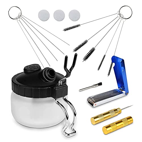 Hduacuge Reinigungsset für Aerograph, 13-teilig – Reinigungstopf für Glas Airbrush Clean Topf mit Halterung, Mini-Bürstenkopf von Hduacuge
