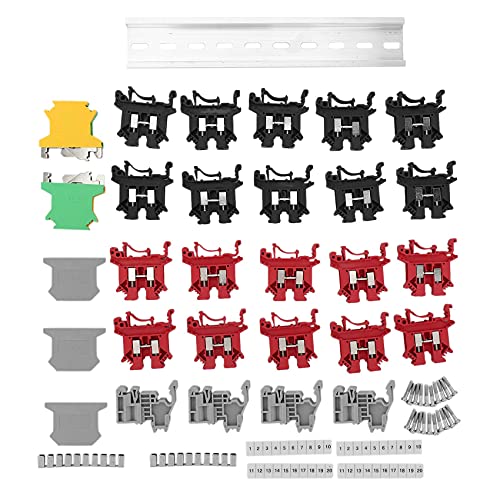 Hduacuge Set mit Klemmenblöcken auf DIN-Schiene, Terminalblöcke + Erde + Schiene aus Aluminium + Endhalterungen + Abdeckungen + Jumper-Sets von Hduacuge