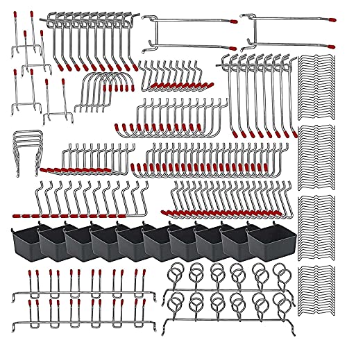 Hduacuge Sortiment mit 228 Haken für Lochplatten mit Metallhaken, Behälter mit Lochplatten, Knöchelschlösser zur Organisation des Aufbewahrungssystems von Hduacuge