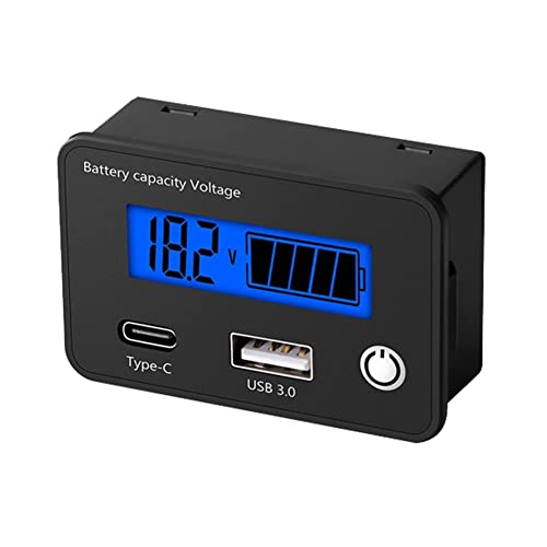 Hduacuge Spannungsprüfer, digital, für Auto, USB Typ C, schwarz, blaues Display von Hduacuge