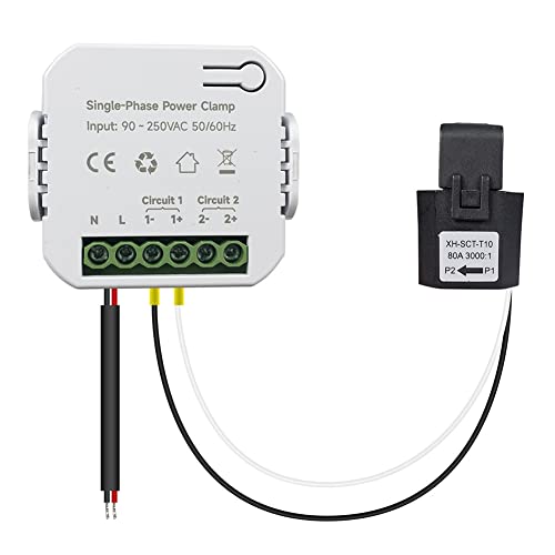 Hduacuge Tuya Smart Life Energiezähler, WiFi, 80 A, mit Klemme CT KWh, Überwachung des Energieverbrauchs, Statistik der Elektrizität, 1 CT von Hduacuge