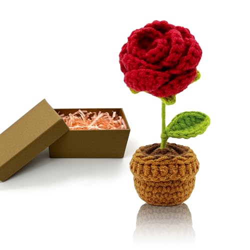 HeDaKang Geschenke Frauen Gehäkelte Blumen - Muttertag Geburtstag für Familien, Freunden, Kollegen Handgemachte Gestrickte Rose Kunstpflanze Wohnzimmer Büro Auto Deko… von HeDaKang