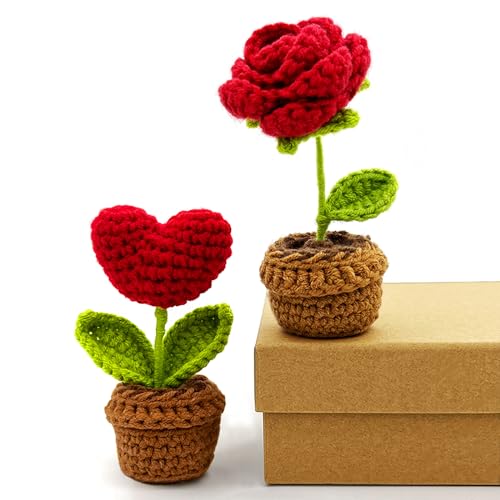 HeDaKang Geschenke für Frauen Gehäkelte Blumen Geburtstag für Familien, Kinder, Freunden Handgemachte Gestrickte Rosen Kunstpflanze Wohnzimmer Büro Auto Deko von HeDaKang