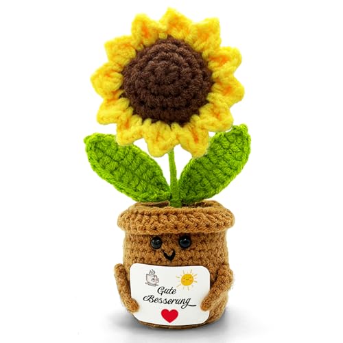 HeDaKang Gute Besserung Geschenke Frau Mann - Positive Potato Kartoffel Gehäkelte Sonnenblumen Glücksbringer Krankheit Anti Stress Get Well Soon Schutzengel Genesungsgeschenke Motivationsgeschenke von HeDaKang