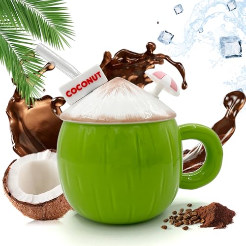 Tasse mit Deckel und Strohhalm - Lustige Tassen Kokosnuss Kaffeetassen Witzige Teetassen Keramik Trinklernbecher Kaffeebecher Porzellan Coffee Cup Geschenk für Frauen Freundin Mugs Bürotasse 430ml Tasse mit Deckel und Strohhalm - Lustige Tassen Kokosnuss Kaffeetassen Witzige Teetassen Keramik Trinklernbecher Kaffeebecher Porzellan Coffee Cup Geschenk für Frauen Freundin Mugs Bürotasse 430ml von HeDaKang