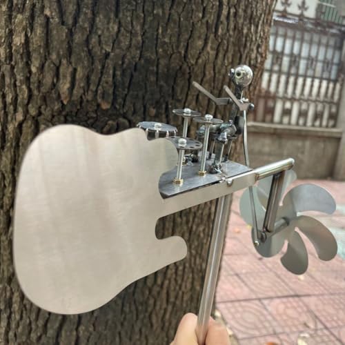 HeFZiYMOZaDP 2025 Handmade Metal Drummer Windmill, 32 cm Schlagzeuger Windrad Garten,Gartenstecker Sculpture Windmühle Windspiel Garten Ornamente,Percussionistische Figuren Windspinner für Gartendeko von HeFZiYMOZaDP