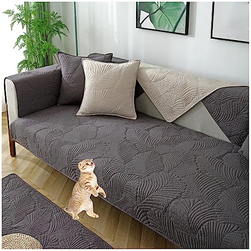 Sofabezug L Form 1 2 3 4 Sitzer Couch Bezug Reine Baumwolle Sofaüberwurf, Waschbar Sofa Überzug Sofaschutz Katze Hund, Anti-rutsch Sofa Überwurf (Dunkelgrau,90x160cm) von HeGza