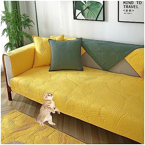 Sofabezug L Form 1 2 3 4 Sitzer Couch Bezug Reine Baumwolle Sofaüberwurf, Waschbar Sofa Überzug Sofaschutz Katze Hund, Anti-rutsch Sofa Überwurf (Gelb,110x210cm) von HeGza