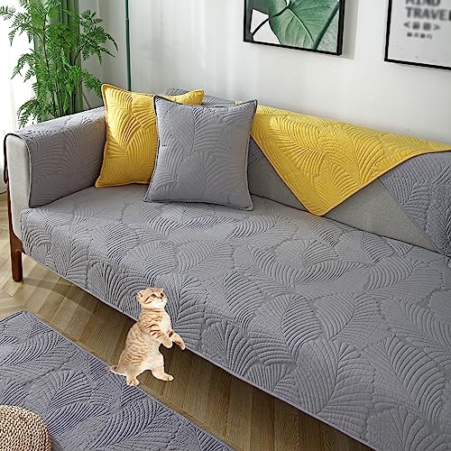 Sofabezug L Form 1 2 3 4 Sitzer Couch Bezug Reine Baumwolle Sofaüberwurf, Waschbar Sofa Überzug Sofaschutz Katze Hund, Anti-rutsch Sofa Überwurf (Grau,70x150cm) von HeGza