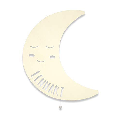 HeLLo mini Nachtlicht, Kinderlampe, Holz, Tauf-Geschenk mit Wunsch-Name für Mädchen oder Jungen, Mond-lampe, Babyzimmer, Kinderzimmer, Schlummerlicht, Dekoration [Energieklasse A++] von HeLLo mini