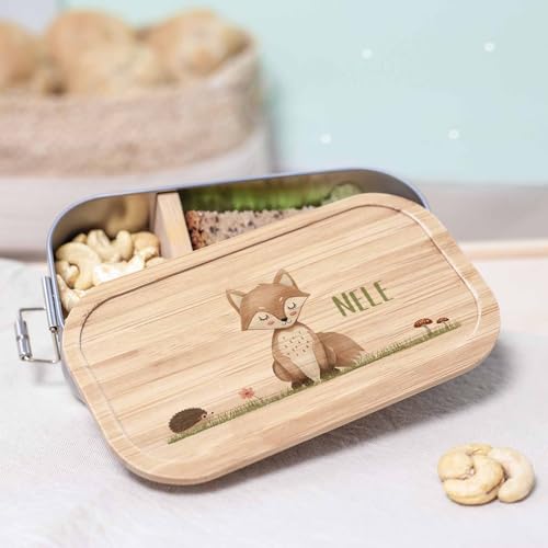 hellomini Personalisierte Brotdose für Kinder - Geschenk zur Einschulung - Lunchbox Geburtstagsgeschenk Junge & Mädchen, Brotdose zum Schulanfang (Fuchs, 750ml) von hellomini