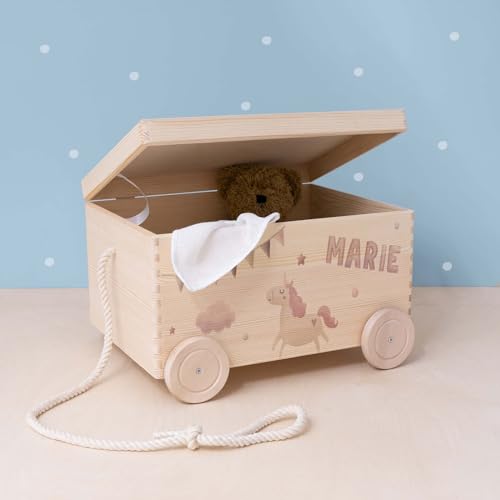 HeLLo mini Personalisierte Spielzeugkiste aus Holz zur Aufbewahrung - Stapelkiste Holz - Spielzeugkiste Kinderzimmer - Personalisiertes Geschenk für Kinder (Einhorn) von HeLLo mini