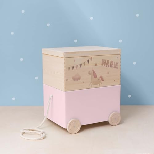 HeLLo mini Personalisierte Spielzeugkiste aus Holz zur Aufbewahrung - Stapelkiste Holz - Spielzeugkiste Kinderzimmer - Personalisiertes Geschenk für Kinder (Einhorn 2er) von HeLLo mini
