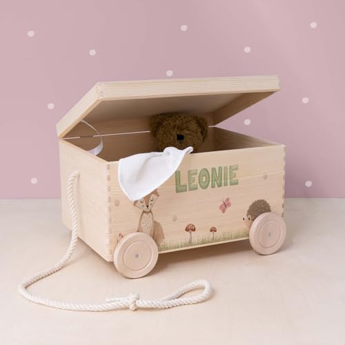 HeLLo mini Personalisierte Spielzeugkiste aus Holz zur Aufbewahrung - Stapelkiste Holz - Spielzeugkiste Kinderzimmer - Personalisiertes Geschenk für Kinder (Fuchs) von HeLLo mini