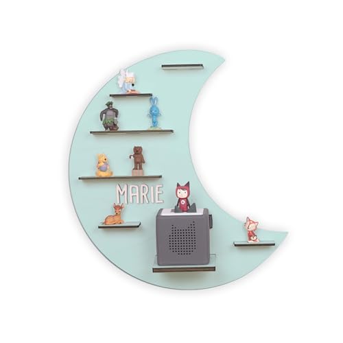 Regal für die Toniebox Mond Kinderregal für ca. 14 Tonies Hörfiguren – Wandregal für Kinder-Musikbox-Regal personalisiert mit Namen Aufbewahrung Hörspiele Tonie-Box hellomini von HeLLo mini