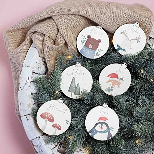 Weihnachtskugel personalisierte Christbaumkugeln mit Namen 6 Stück Weihnachtsanhänger aus Holz Weihnachtsdeko Baumschmuck Aquarell 6er Set hellomini von HeLLo mini