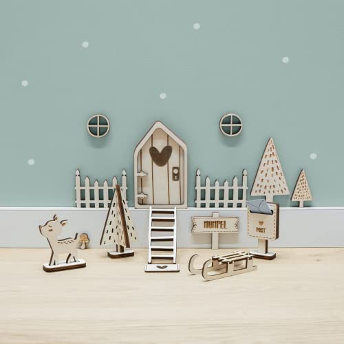 Wichteltür Weihnachten großes Set Adventskalender Weihnachtswichtel Advent Wichtel Tür personalisiert mit Namen und Zubehör aus Holz Weihnachtsdekoration Geschenkidee für Kinder hellomini von HeLLo mini