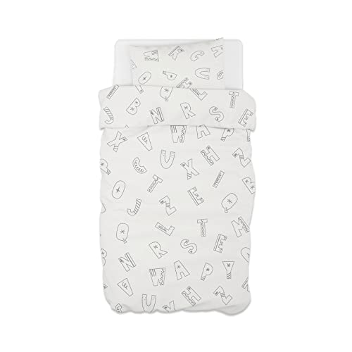 hellomini Kinder-Bettwäsche Set 2-teilig Kissenbezug Bettdeckenbezug mit Reißverschluss Motiv ABC zum Ausmalen 100% Baumwolle Oeko-TEX (ohne Textilmarker | 100 x 135 cm | 40 x 60 cm) von HeLLo mini