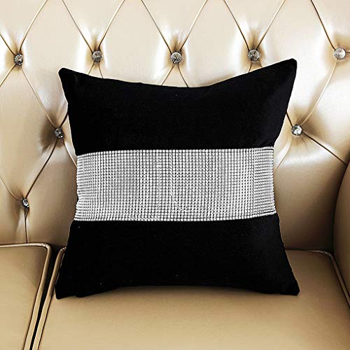 HeMiaor 2 Stück Schwarz 18x18-Zoll Samt Kissenbezug mit Diamantstreifen für Sofa und Stuhl Dekoration von HeMiaor
