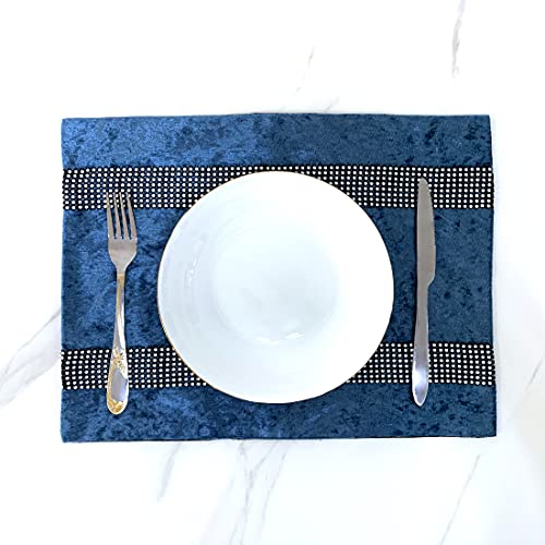 HeMiaor Tischsets Blau 4er Set Samt mit glänzenden Bling Pailletten für Weihnachten Hochzeit Thanksgiving Day Dinner Tischdekoration (12x16 Zoll) von HeMiaor