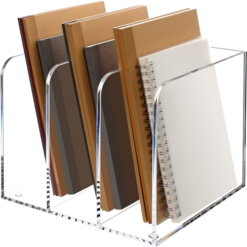HeZone Zeitschriftenhalter, transparenter Acryl-Zeitschriftenständer, Akten-Organizer für Schreibtisch, Buch-Organizer, 1 Stück, 3 vertikale Fächer, 1 Packung (B5) von HeZone
