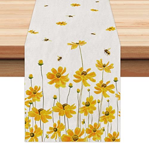 HeaHap Mode Frühling Tischläufer, Waschbar Modern Sommer Küche Esstisch Dekoration für drinnen und draußen Urlaub Party Wohnzimmer Dekor (Chrysantheme, 33 x 183 cm) von HeaHap