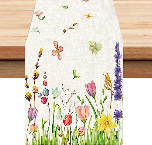 HeaHap Mode Frühling Tischläufer, Waschbar Modern Sommer Küche Esstisch Dekoration für drinnen und draußen Urlaub Party Wohnzimmer Dekor (Tulpen, 33 x 100 cm) von HeaHap