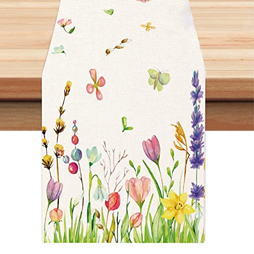 HeaHap Mode Frühling Tischläufer, Waschbar Modern Sommer Küche Esstisch Dekoration für drinnen und draußen Urlaub Party Wohnzimmer Dekor (Tulpen, 33 x 183 cm) von HeaHap