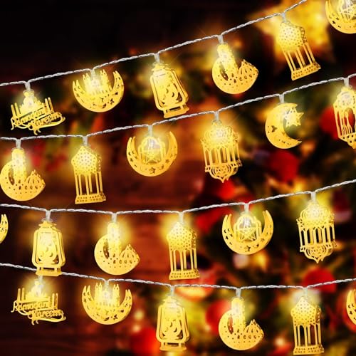 HeaHap Ramadan Eid String Light 10-Fuß 20-LEDs Eid Mond Stern Kerosin Laterne Lampe Eid Mubarak Lichter Batteriebetriebene Eid Al Adha Dekorationen für Ramadan Outdoor Home Decoration Party Supplies. von HeaHap