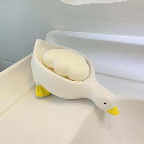 Keramische Nette Ente Seifenschale, selbstentwässernde Seifenhalter für Dusche Badezimmer Badewanne Küche Waschbecken Keramik Tablett Halter von HeaHap