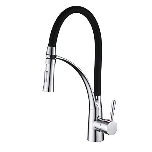 Heable Küchenarmatur, 360° Drehbarer Wasserhahn Küche mit Herausziehbarer Dual-Spülbrause, Schwarzer Silikon Weichschlauch, Spüle Mischbatterie Einhebel Spültischarmatur, Messing Verchromt von Heable