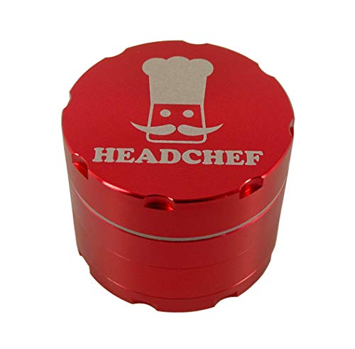 Headchef Rasierer,4-teiliges Grinder,hochwertiges Metall Kräuter- und Tabakmühle mit Sieb Schaber 50 mm Rot von Headchef