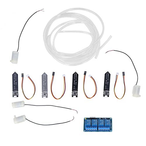 Automatische Überwachung Kapazitiver Sensor -Selbstbewässerungs -Kit für Garten und Innenpflanzen mit Bodensensor und 4 Wege Relaismodul 4m Schläuche Einfacher Baugruppe für Pflanzenbewässerung von Headerbs