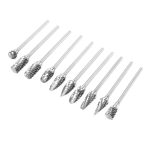 Headerbs 10pcs Hohe Härte Wolfram -Carbid -Stahlgrüns Rotationsdateien für Metallschnitze Marmor Jade Fliesen Messing, 3 * 6 mm Metallbearbeitungswerkzeug Zum Gestalten und Schnitzen, Passt an von Headerbs