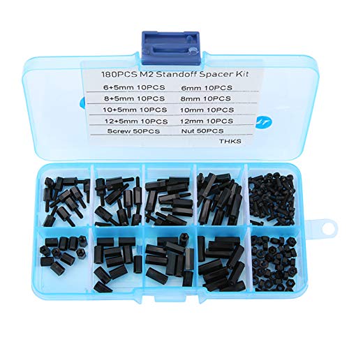 Headerbs 180pcs M2 Nylon Standoff Schraubmutter Männliche Weibliche Spacer -Sortiment -Kit mit Aufbewahrungsbox Schwarz Ideal für Maschinen und Elektronik von Headerbs