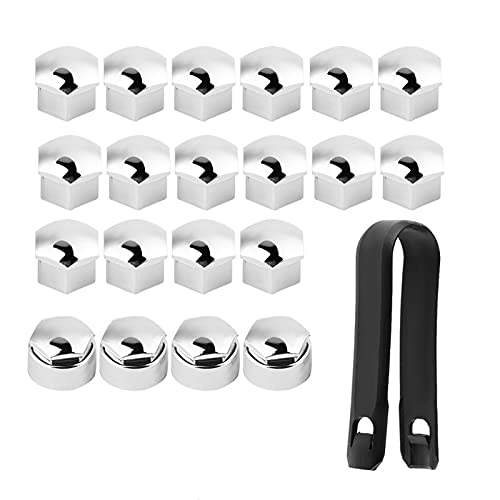 Headerbs 20 Stück Radschraubenkappen 17mm, Kappen Set Radmutter Felgenabdeckung, Mutter Autorad Auto Nabe Schraubenschutz Anti-Diebstahl-Abdeckkappe(Silber) von Headerbs