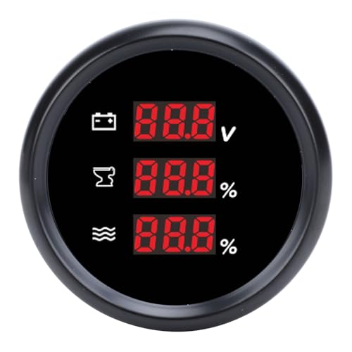 Headerbs Digitalabwasser -Spannungsmesser LED LED Abwasserstand Wasserspiegel Monitor -Wasserdichte für Wohnmobile Motorräder (Schwarzes Zifferblatt schwarzer Lünette) von Headerbs