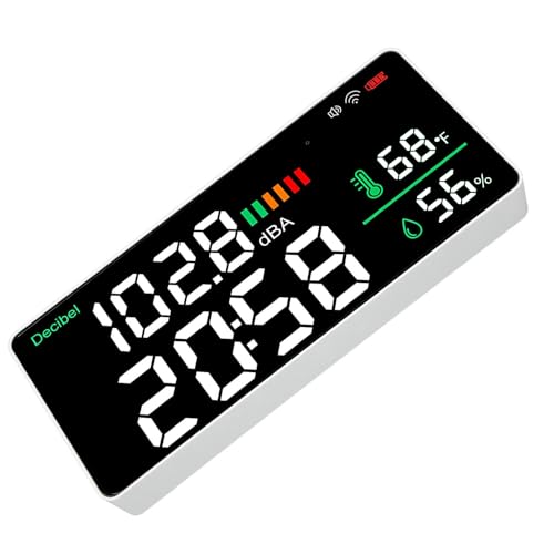 LED -Dezibelmesser mit Feuchtigkeitsmessgerät 4 in 1 Wandmontierter Schallpegelmesser 11 Zoll Großes LED -Display Thermometer Hygrometeruhr für App von Headerbs