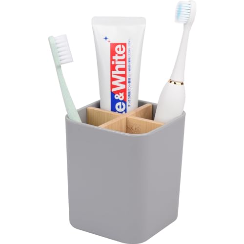 Bambus Zahnbürstenhalter für Badezimmer, 4 Steckplätze Zahnbürste und Zahnpasta-Halter, Badezimmer-Theken-Organizer für elektrische Zahnbürsten, Zahnseide, Rasierer - Grau von Heagoale