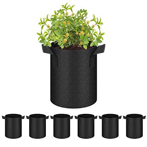 HealSmart 6er-Pack 1 Gallon Vlies-Pflanzbeutel, Belüftungsstofftöpfe mit Griffen, geeignet für Gartenfrüchte, Gemüse und Blumen, Schwarz von HealSmart