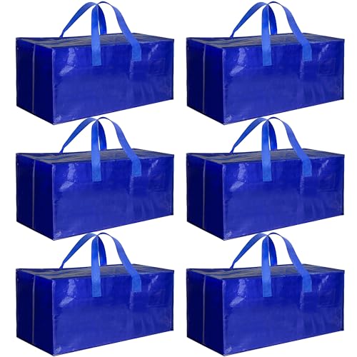 HealSmart Extra große Umzugstaschen mit Reißverschlüssen und Tragegriffen, robuste Aufbewahrungsboxen für Schlafsaal, Aufbewahrungstaschen, Blau, 6 Stück von HealSmart