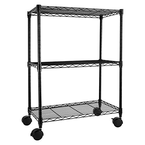 HealSmart Heavy Duty 3-Shelf Shelving with Wheels, Adjustable Storage Units, Steel Organizer Wire Rack, 23"" W x 13"" D x 30"" H, Black (HKSHLF23133003BPCV3) von HealSmart