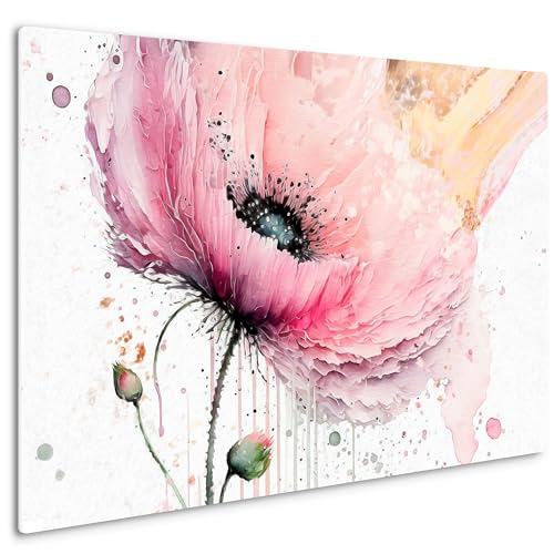 HEALANCY Bilder Abstrakt Blumen - KOMPLETT AUFHÄNGFERTIG - Wandbilder Wohnzimmer - Deko Modern - Schlafzimmer - Kunstdruck Wanddeko Küche - Natur Rosa Mohnblume von Healancy Biomedical