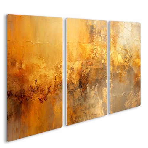 HEALANCY Bilder Abstrakt - KOMPLETT AUFHÄNGFERTIG - Wandbilder Wohnzimmer - Deko Modern - Schlafzimmer - Kunstdruck Wanddeko Küche - Design Minimalismus Marmor gold von Healancy Biomedical