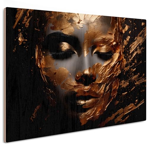 HEALANCY Bilder Abstrakt - PREMIUM QUALITÄT 100% HOLZ - KOMPLETT AUFHÄNGFERTIG- Wandbilder Wohnzimmer - Modern Wanddeko - Schlafzimmer Kunstdruck - schwarz gold von Healancy Biomedical