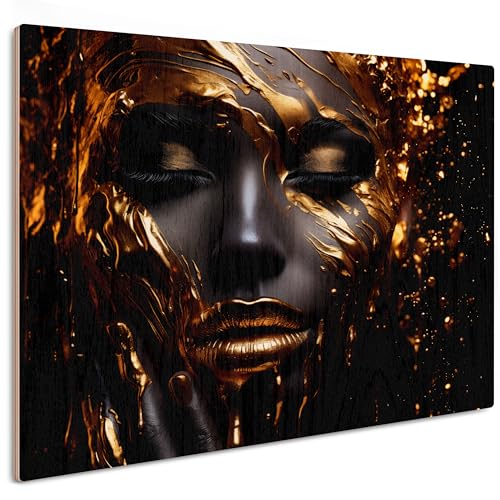 HEALANCY Bilder Abstrakt - PREMIUM QUALITÄT 100% HOLZ - KOMPLETT AUFHÄNGFERTIG - Wandbilder Wohnzimmer - Modern Wanddeko - Schlafzimmer Kunstdruck - schwarz & gold von Healancy Biomedical